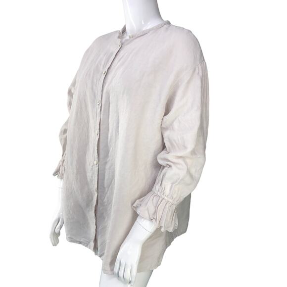 Nest Robe Womens Size OS One Size Blouse Button Up Band Collar Linen Ruched Cuff - Picture 4 of 16